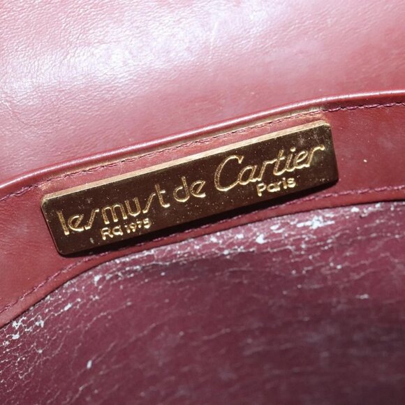 CARTIER Must Line Shoulder Bag Leather Bordeaux Gold Auth mr733 - Picture 10 of 16